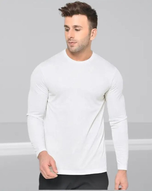 Men Solid Round Neck Polyester White T-Shirt