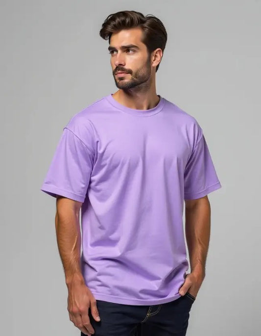 Men Solid Round Neck Cotton Blend Purple T-Shirt